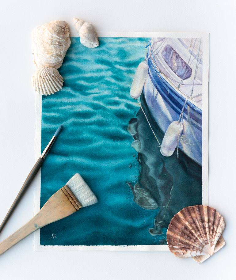 Original Impressionism Boat Painting by Kateryna Nazarenko