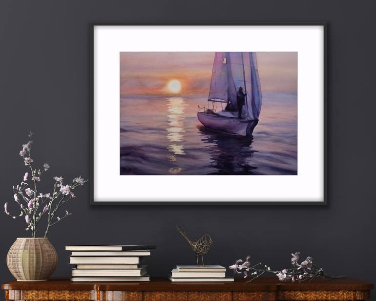 Original Expressionism Boat Painting by Kateryna Nazarenko