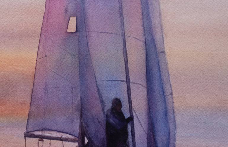 Original Expressionism Boat Painting by Kateryna Nazarenko