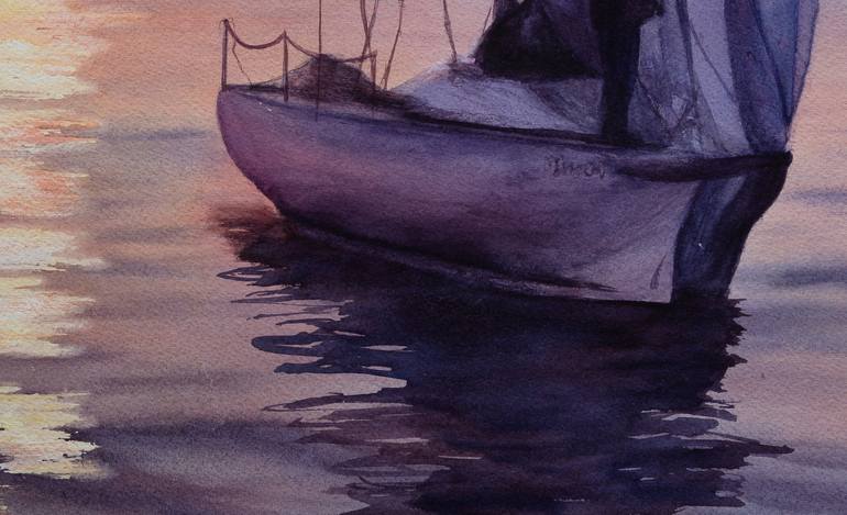 Original Expressionism Sailboat Painting by Kateryna Nazarenko