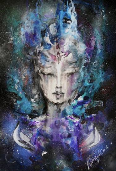Original Fine Art Outer Space Mixed Media by Aline Hafezi