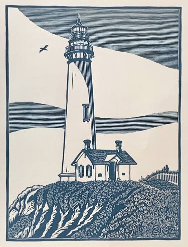 Pigeon Point Light House - linocut limited edition print of 30 thumb