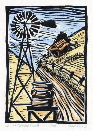 Collier Canyon Road - linocut limited edition print of 20 thumb