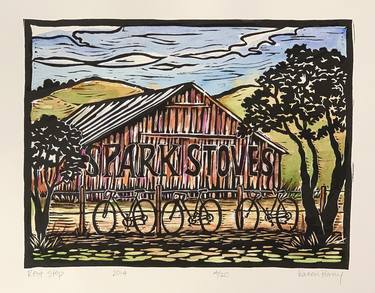 Rest Stop - linocut limited edition print of 20 thumb