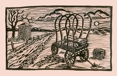 Haywagon - linocut limited edition print of 30 thumb