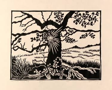 Pleasanton Ridge Tree - linocut limited edition print of 20 thumb