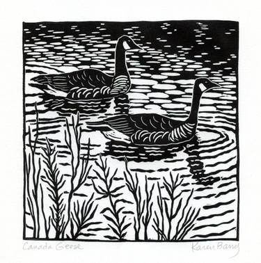 Canada Geese - linocut limited edition print of 30 thumb