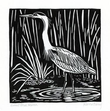 Great Blue Heron - linocut limited edition print of 30 thumb