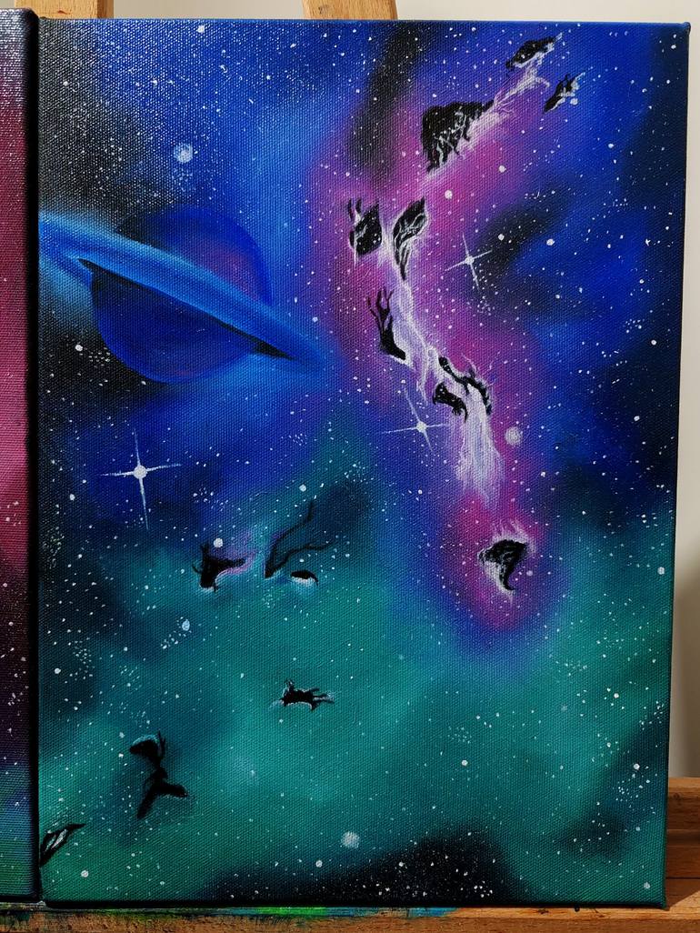 Original Abstract Outer Space Painting by Esen Susuz Terzi