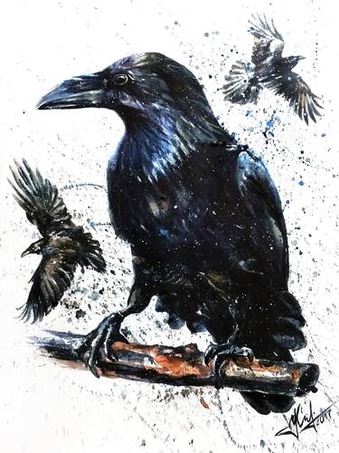 Black raven - watercolor painting thumb