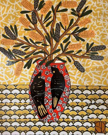 Original Modernism Still Life Mixed Media by Sally Dunbar