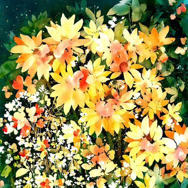 Original Abstract Floral Mixed Media by Ingrid Sanchez