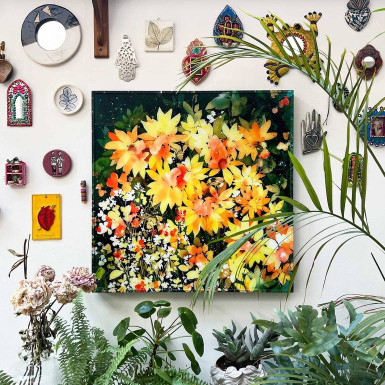 Original Abstract Floral Mixed Media by Ingrid Sanchez