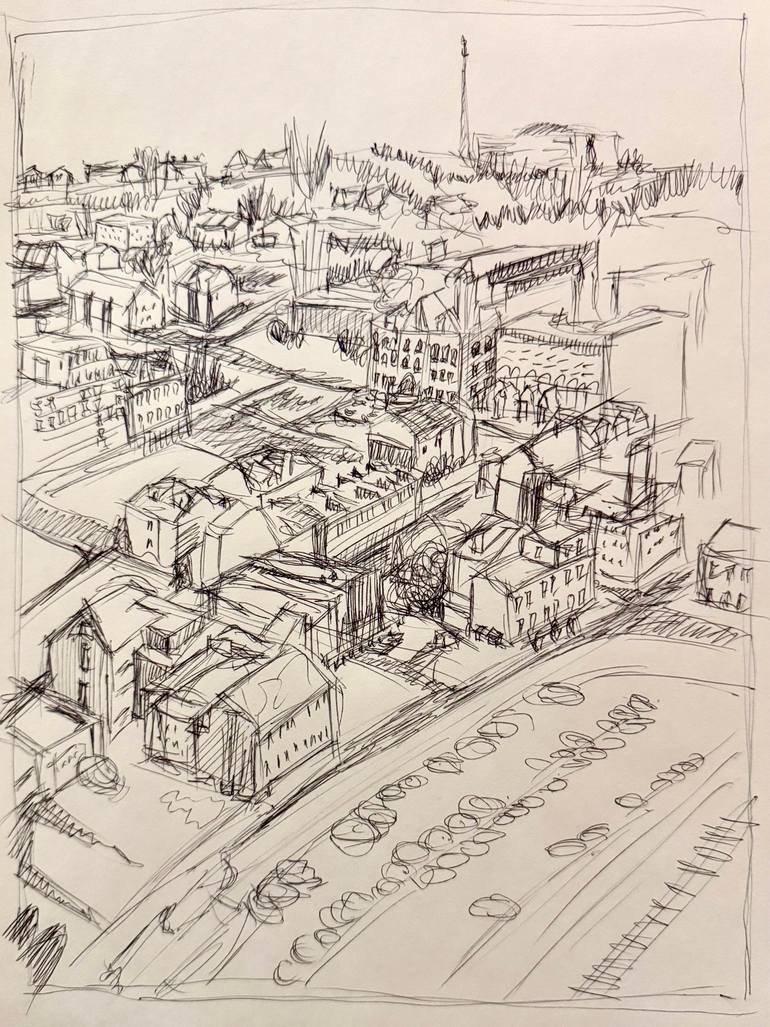 Original Realism Cities Drawing by Lane Aday Art