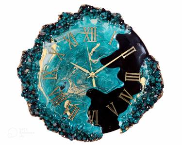 Beautiful Epoxy Resin Green Gold Agate Stone Look Wall Clock thumb