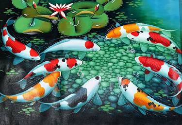 Aquatic Serenity: 9 Koi Fish Painting Amidst the Tranquil Pond thumb