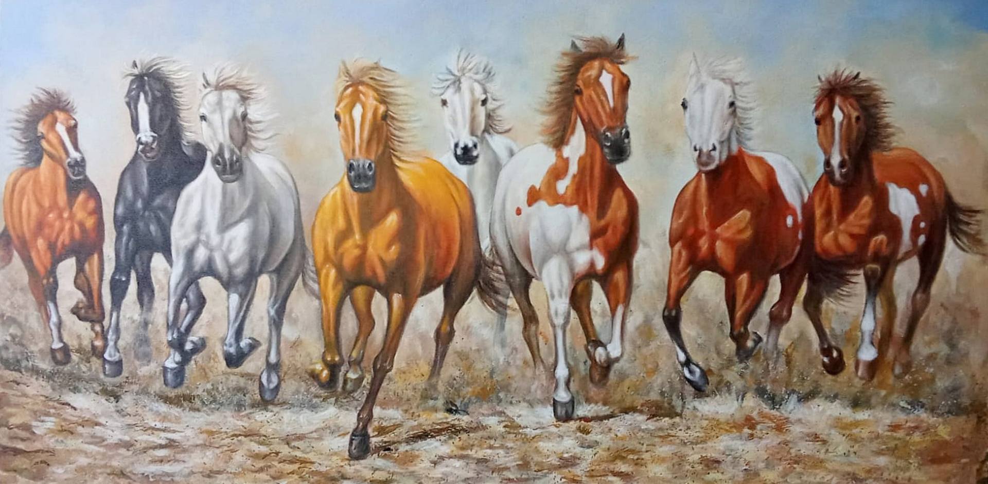 8 Running Horses: Feng Shui Symbol of Success Painting by Reggy