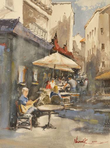 A beautifulsunny day in one of the street cafes. thumb