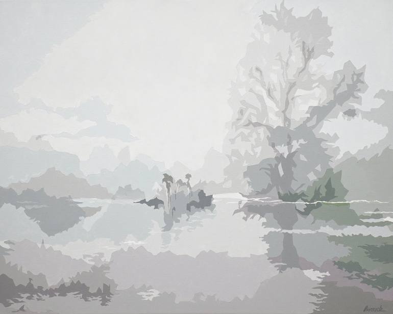 Original Landscape Painting by Holly Boruck  Contemporary Art on Canvas  Misty Morning