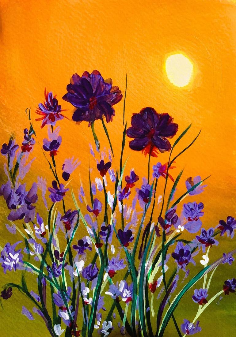 Purple Flowers Painting by Isha Mehra | Saatchi Art