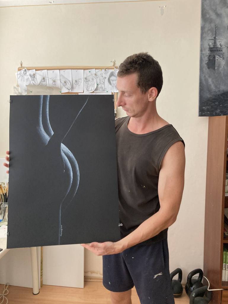 Original Abstract Nude Drawing by Pavol Zlatovský