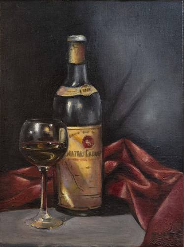 Still life with old sauternes bottle. Oil on linen canvas thumb