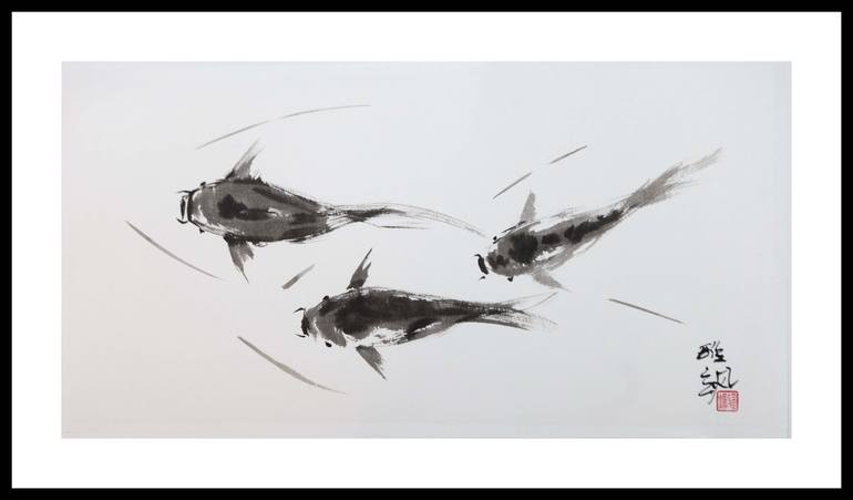 Original Minimalism Fish Painting by Yasa MT