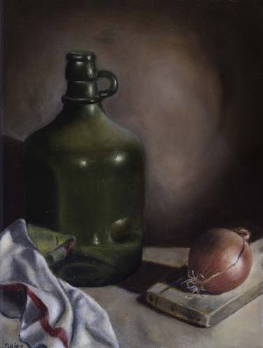 Still life with onion and glass jar. thumb