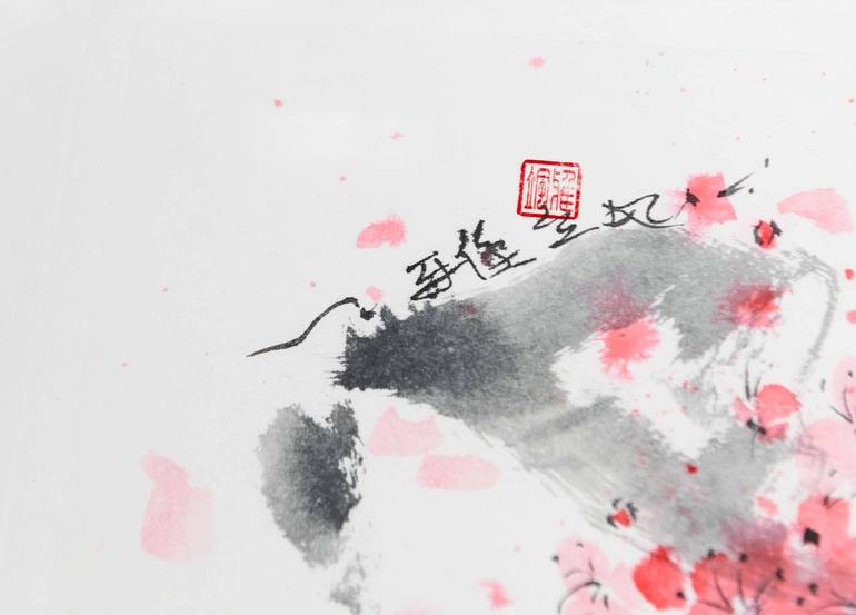 Original Sumie Floral Painting by Yasa MT