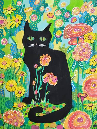 Black Cat in the Flowers thumb