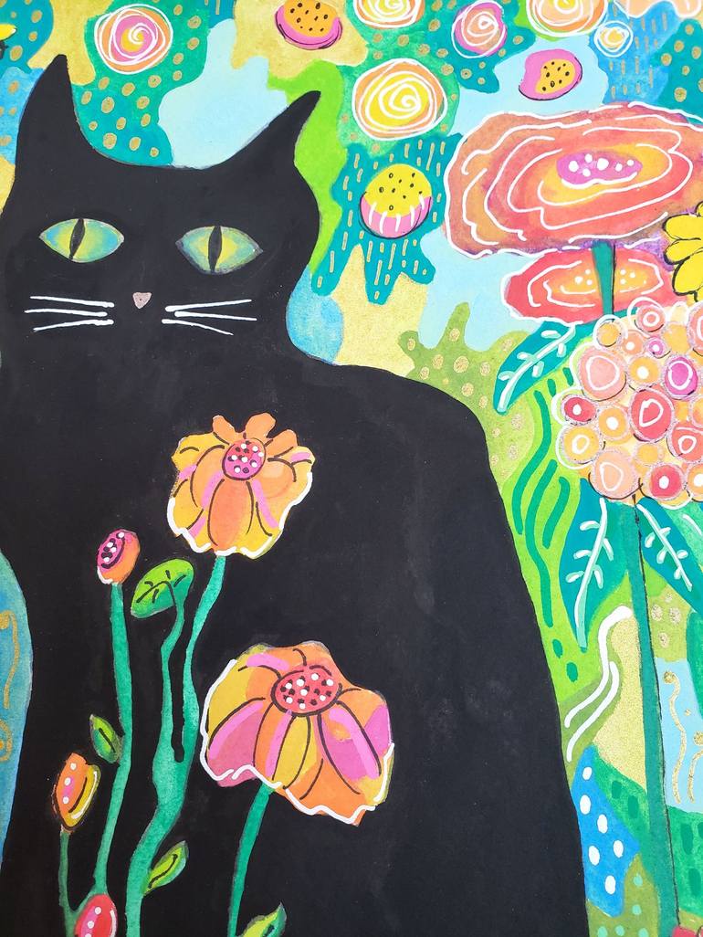 Original Folk Cats Painting by Jo Claire Hall