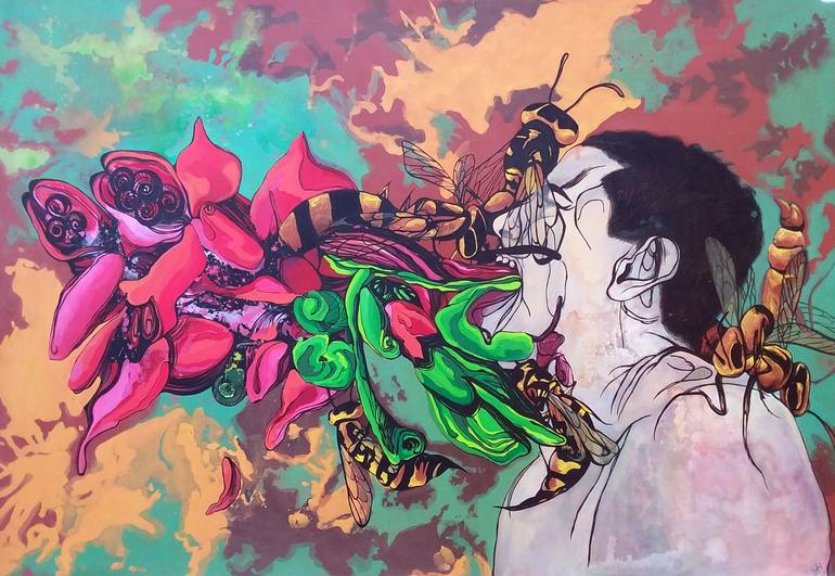 Original Expressionism Floral Painting by Rachel Pérez Troncoso