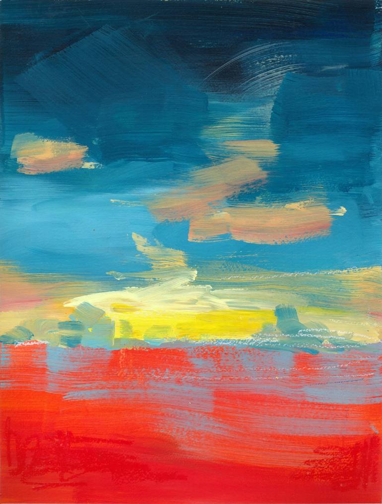 Abstract landscape in reds and blues Original Painting by maryna karapetian