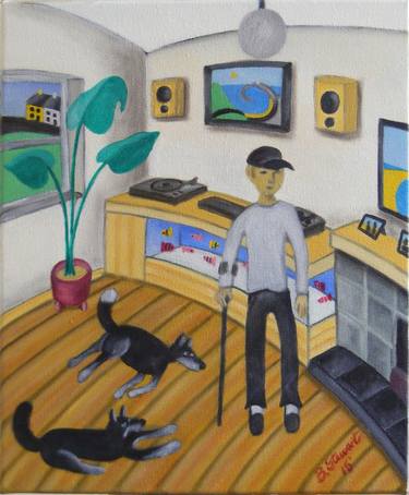 Paul at home with dogs SOLD thumb