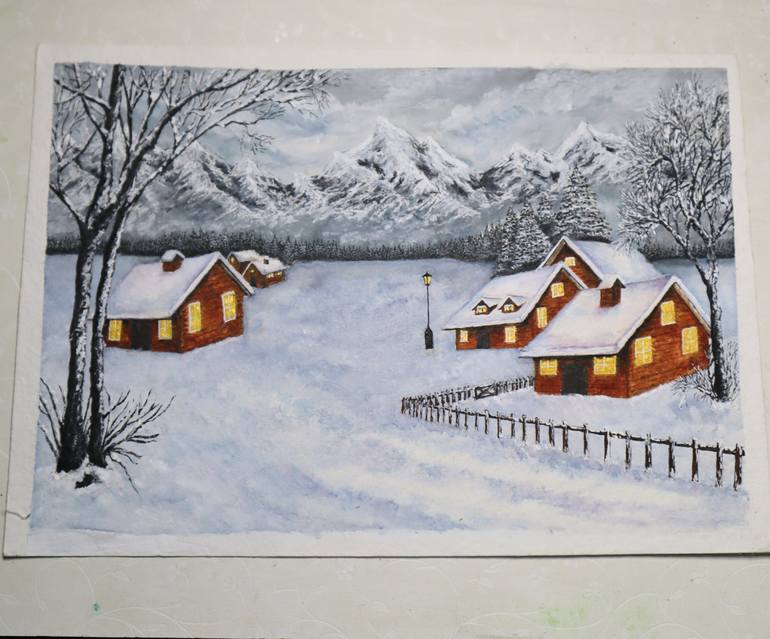 Original Art Deco Landscape Painting by Muhammad Arif