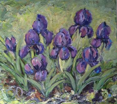 Garden Irises 2023 oil on canvas paint brush, palette knife thumb