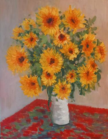 Vase of Sunflowers after Monet thumb