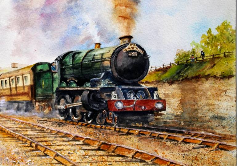 Original Impressionism Train Painting by Paula Bridges