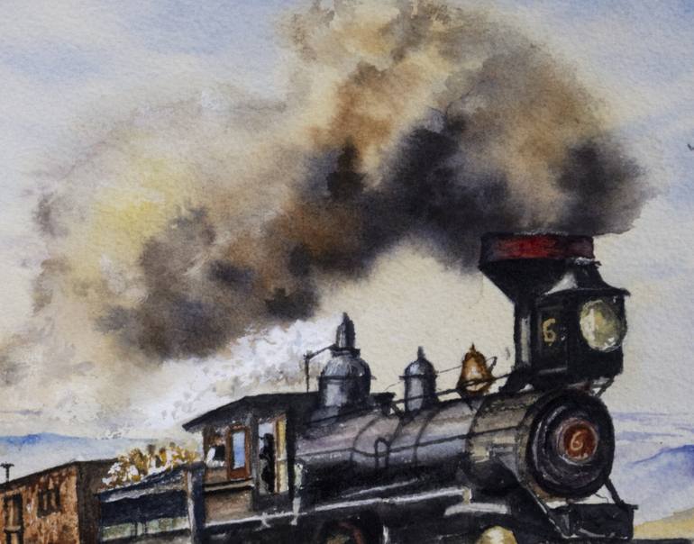Original Fine Art Train Painting by Paula Bridges