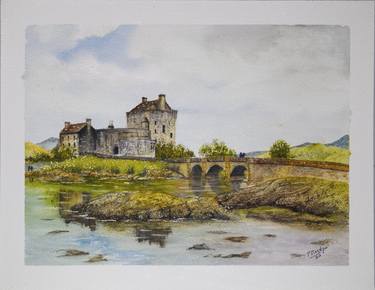 Eilean Donan Castle in Scotland in Watercolor 11x14 thumb