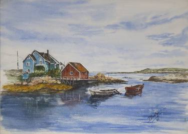 Peggy's Cove in Nova Scotia in Watercolor 10x14 thumb