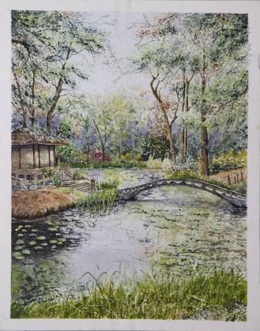 Japanese Garden Tea House in Watercolor 11x14 thumb