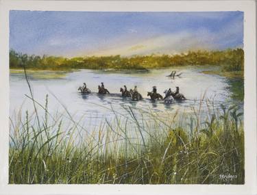 Cowboy River Crossing in Lonesome Dove in Watercolor 9x12 thumb