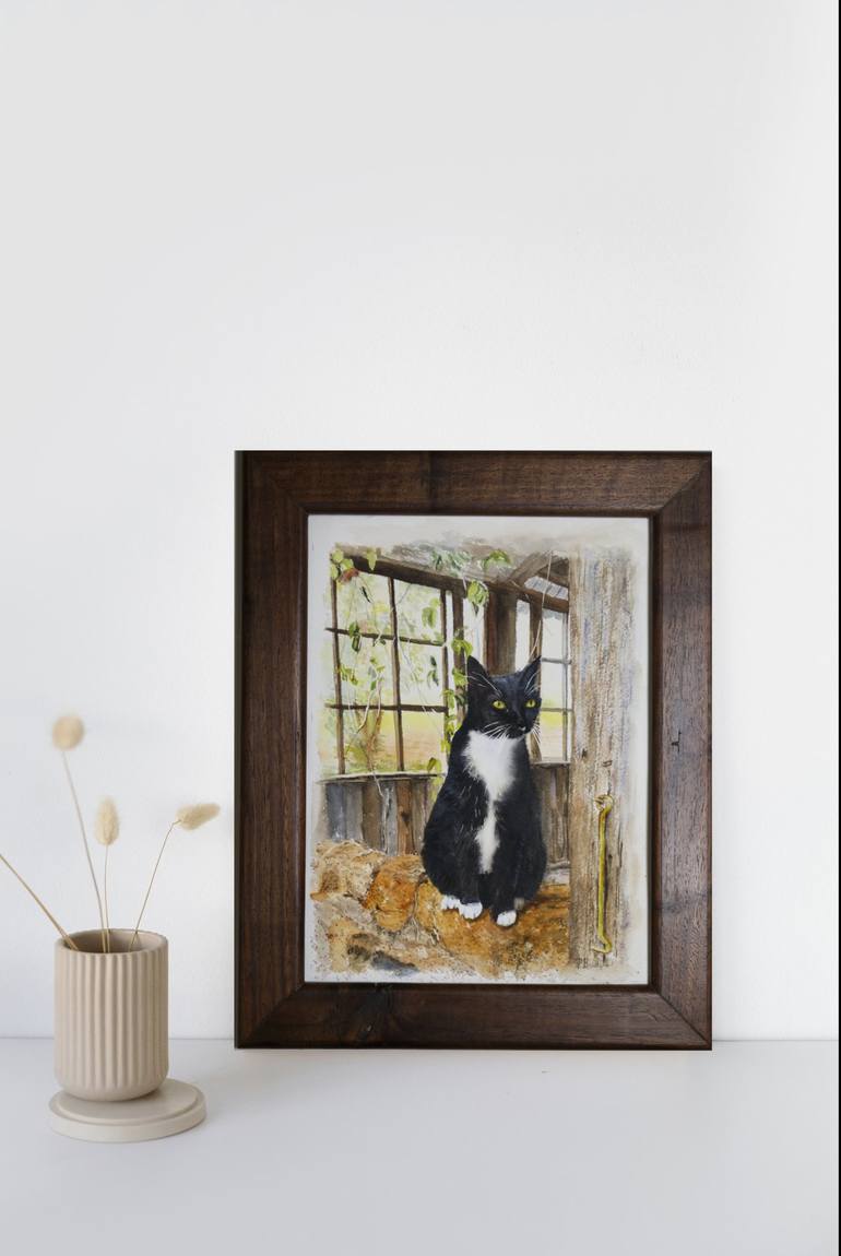 Black and White Tuxedo Cat in Watercolor 9x12 Painting by Paula Bridges |  Saatchi Art