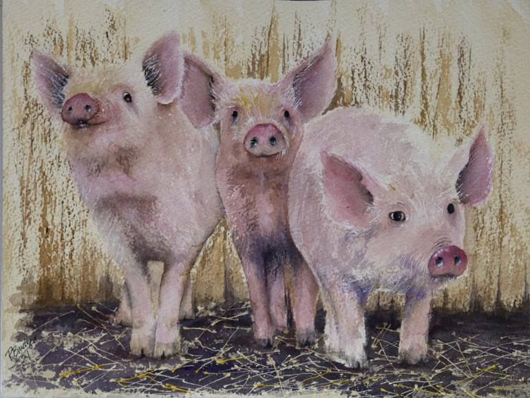 The Three Little Pig's Watercolor Painting