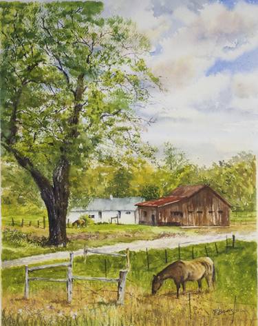 Gunnison Farm House with a Horse in Watercolor 11x14 thumb