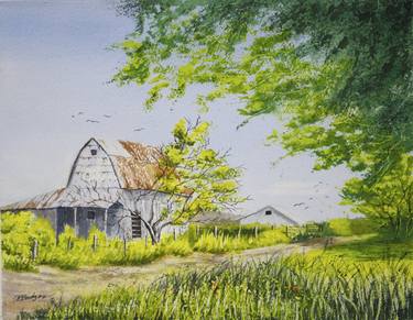 Country Lane with Barn in Watercolor thumb
