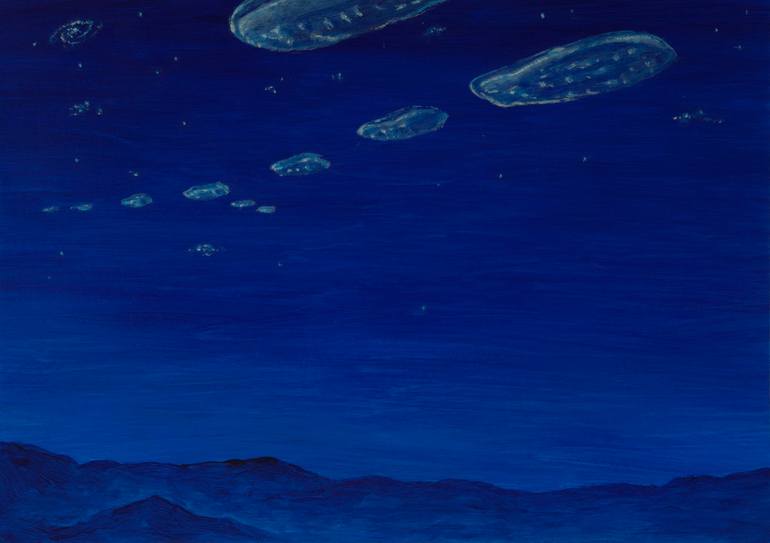 Original Landscape Painting by Michele Gammieri | Figurative Art on Paper | I viaggiatori celesti 06 - The Celestial Travelers 06