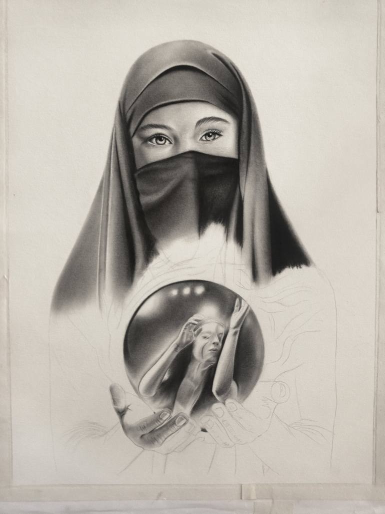 Original Surrealism Women Drawing by victor  reyes