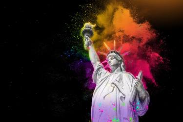 Statue of Liberty with colorful holi paint dust explosion thumb